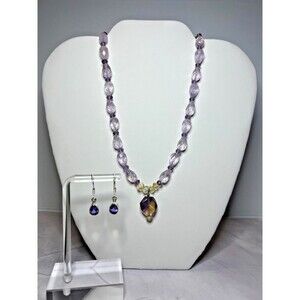Lavender Amethyst Bead & Pendant Necklace & Alexandrite Earring Set (0131)